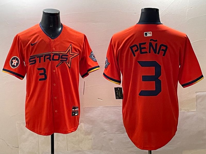 Men Houston Astros #3 Pena Orange Three generations Joint Name 2025 Nike MLB Jersey style 8